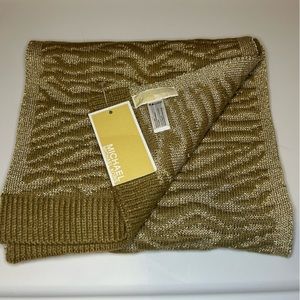 Michael Kors Women’s Gold Metallic Animal Print Knit Scarf